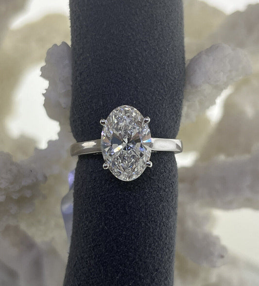 14k White Gold Ring 3.07 Carat Lab Grown Oval Diamond Engagement Ring Size 7