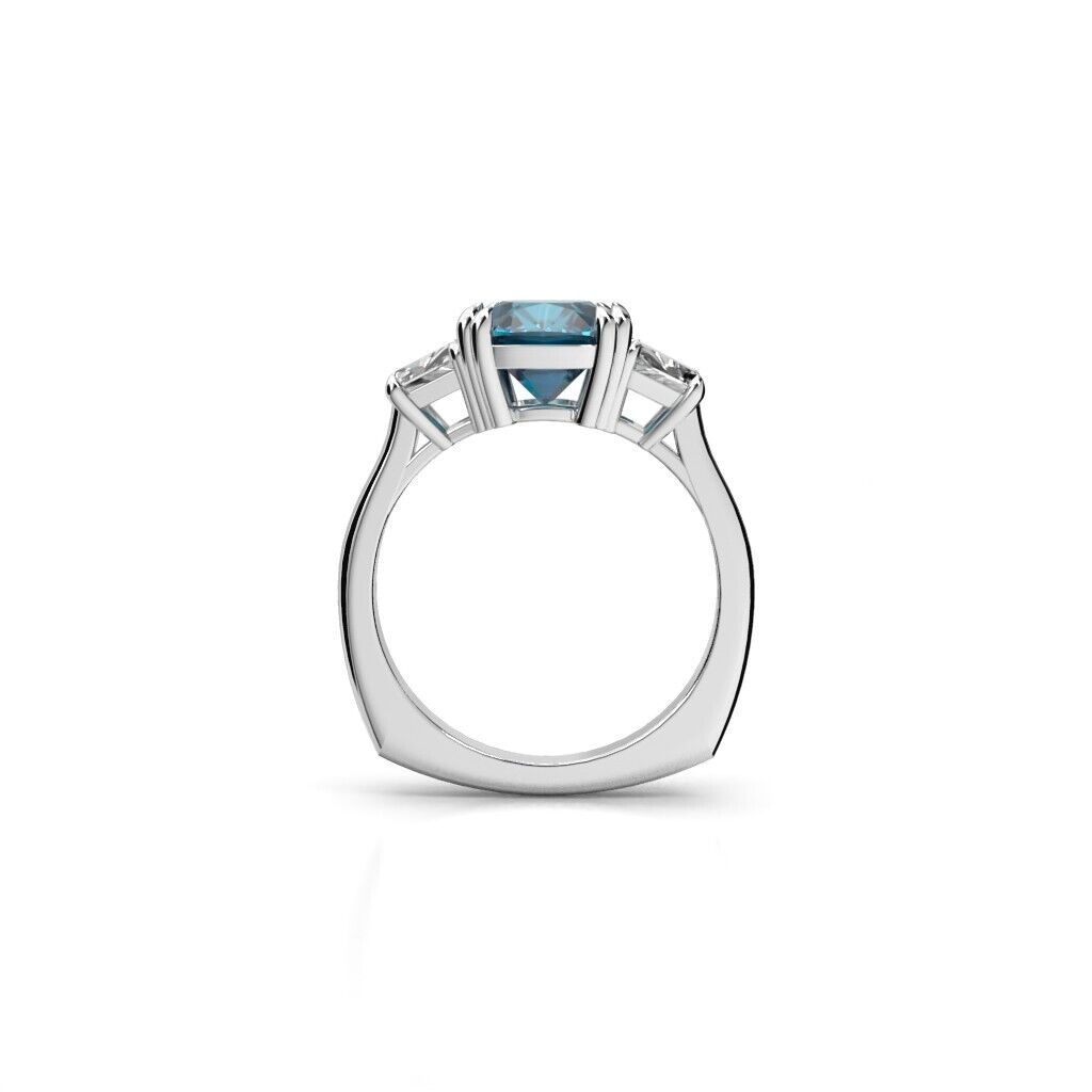 Carbon-Neutral Blue Lab Created Diamond 3.02ct and White Trapezoids 0.95ct 14k