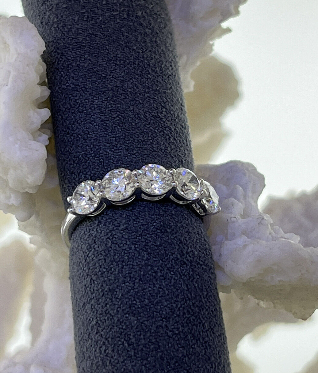 14k White Gold Ring 2.00 Carat 5 Lab Grown Diamonds Eternity Wedding Ring Size 7