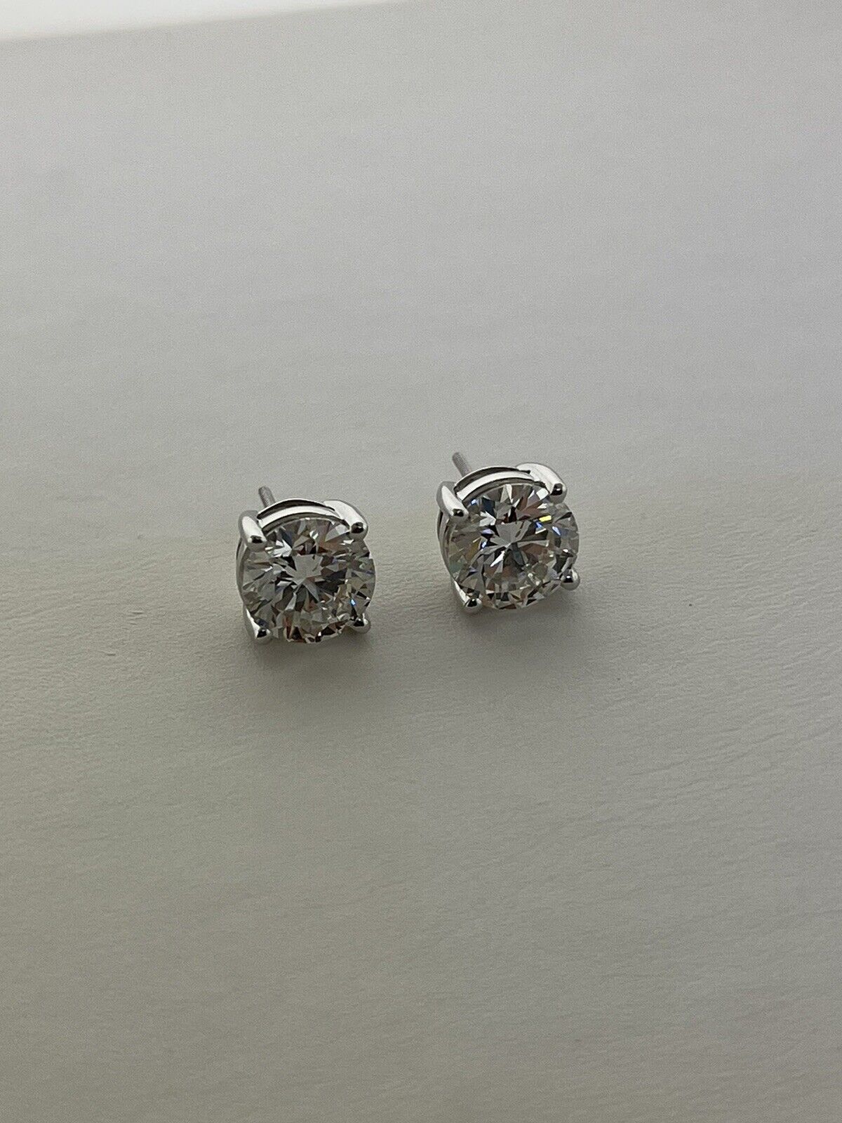 Lab Grown Large Diamond Earrings Studs 14k White Gold Screw backs 4.00 Carats