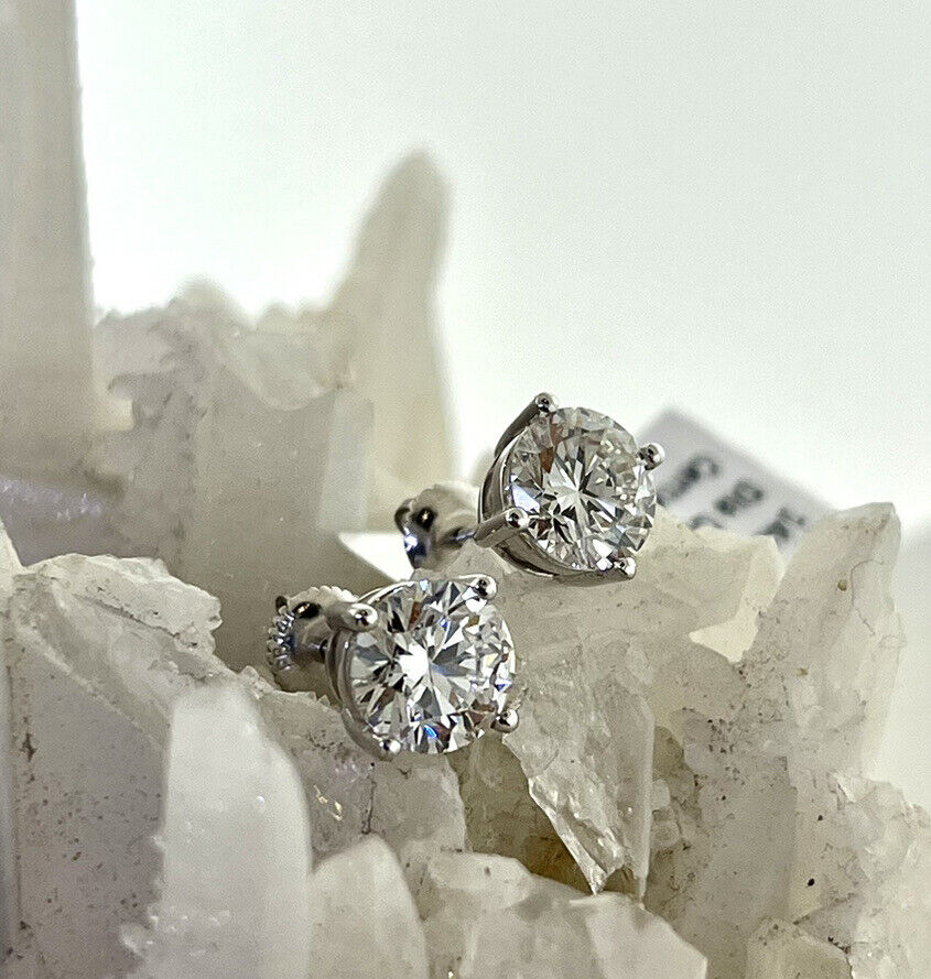 Lab Grown Diamond Earrings Studs 14k White Gold Screw backs Approx 3.00 Carats