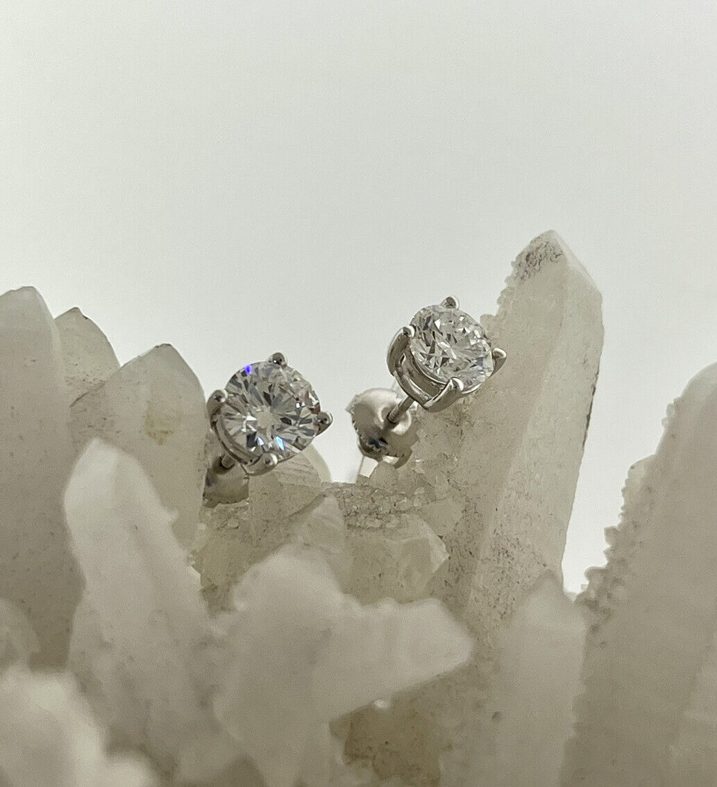 Lab Grown Medium Diamond Earrings Studs 14k White Gold Screw backs 2.07 Carats