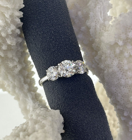 14k White Gold Three Stone Ring 2.15 Carat Lab Grown Diamonds Ring Size 7