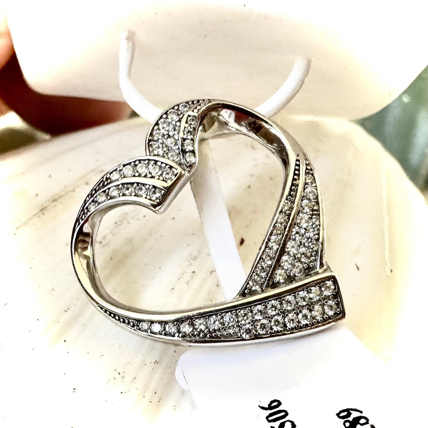 925 Sterling Silver Open Heart Pendant with Cubic Zirconia Pave Rhodium Plated