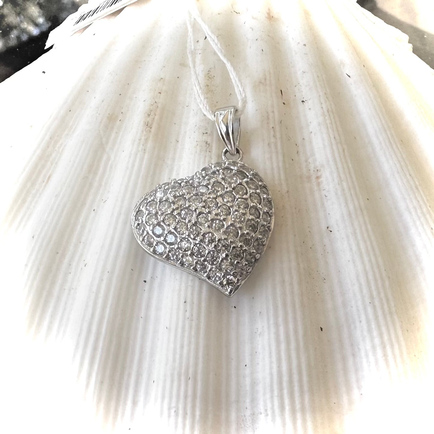 925 Sterling Silver Heart Shaped Pendant with Cubic Zirconia Pave Rhodium Plated
