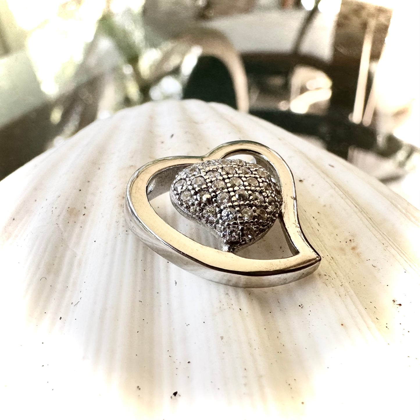 925 Sterling Silver Heart Inside of Heart Pendant with Cubic Zirconia Pave Rhodium Plated