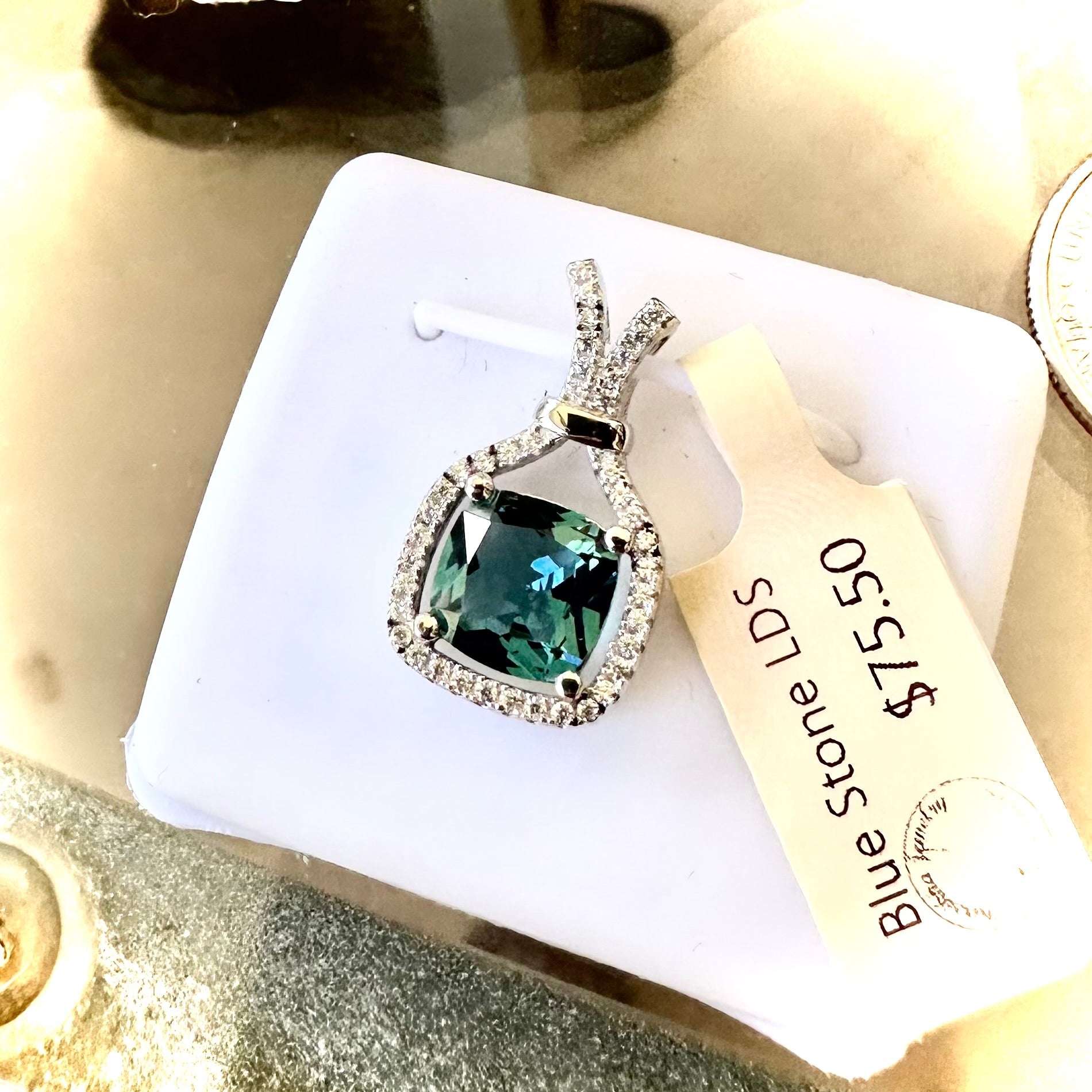 Paraiba Tourmaline sold White CZ Pendant Sterling Silver 925 Necklace