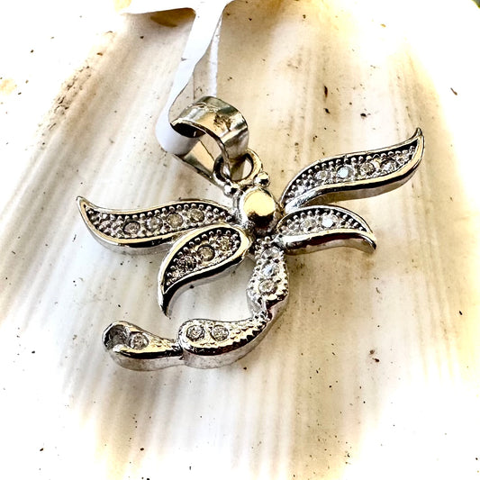 925 Sterling Silver Dragonfly Pendant with Cubic Zirconia Rhodium Plated